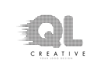 QL Q L Letter Logo with Black Dots and Trails.