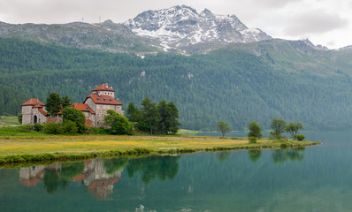 Fototapeta na wymiar Landscape view at lake Silvaplana, St.Moritz, Switzerland.