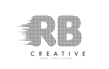 RB R B Letter Logo with Black Dots and Trails.