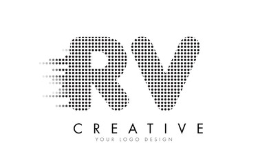 RV R V Letter Logo with Black Dots and Trails.