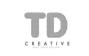 TD T D Letter Logo with Black Dots and Trails.