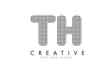 TH T H Letter Logo with Black Dots and Trails.