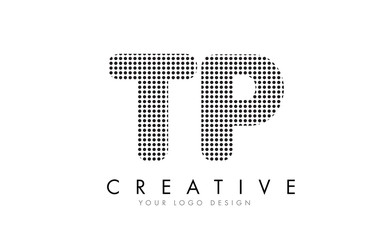 TP T P Letter Logo with Black Dots and Trails.