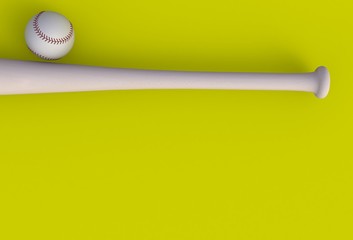 Baseball bat isolated on yellow background, 3d rendering