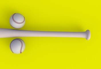 Baseball bat isolated on yellow background, 3d rendering