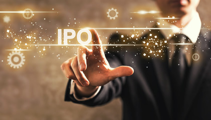 IPO text with businessman