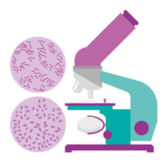 Medical microscope, bacterial samples, scientific device, flat illustration