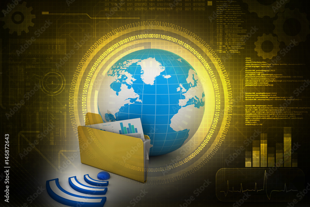 Poster 3d rendering file folders around earth