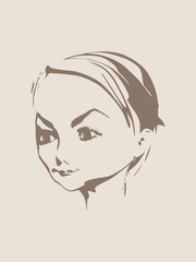 Little Girl Half Turn View Silhouette. Vector Illustration. Cute adolescent girl portrait. Short hair