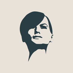 Face front view. Elegant silhouette of a female head. Vector Illustration. Short hair. Monochrome gamma.