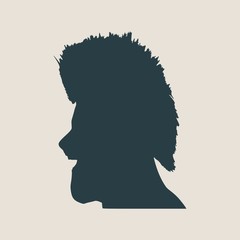 Man avatar profile view. Isolated male face silhouette or icon . Vector illustration. Wide open mouth. Mohawk hairstyle