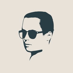 Man avatar. Half turn view. Isolated male face silhouette or icon . Vector illustration. Portrait with sunglasses