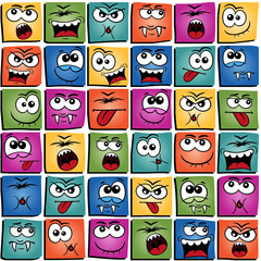 Funny colorful emotions pattern. Square smiles.