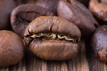 Grains of coffee close-up