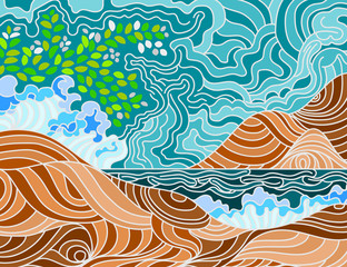 Abstract beach doodle scene vector nature seascape background