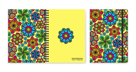 Cover design for notebooks or scrapbooks with beautiful ornamental flowers