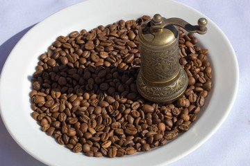 Coffee grinder.
White background.