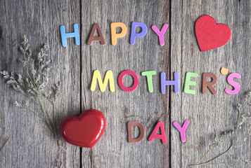 Happy Mothers Day message on old wooden background