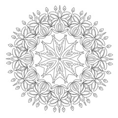 Flower Mandala vector illustration. Oriental pattern, vintage decorative elements. Islam, Arabic, Indian, moroccan, turkish ottoman motifs Coloring page