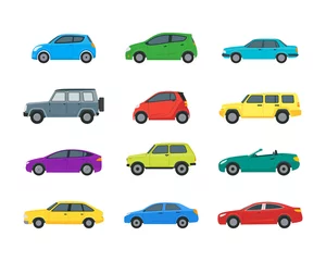 Peel and stick wall murals Cartoon cars Cartoon Cars Color Icons Set. Vector