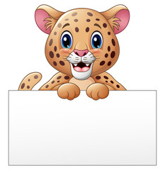 Cartoon cheetah with blank sign