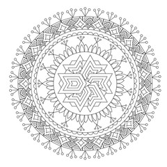 Flower Mandala vector illustration. Oriental pattern, vintage decorative elements. Islam, Arabic, Indian, moroccan, turkish ottoman motifs Coloring page