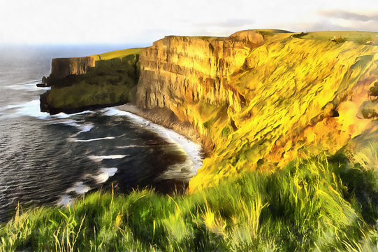 Colorful Landscape Painting Of Cliffs Of Moher