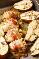 Stuffed Chicken Thigh with bacon and roasted pears