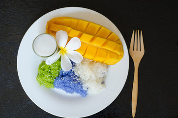 dessert sweet sticky rice with mango coconut milk