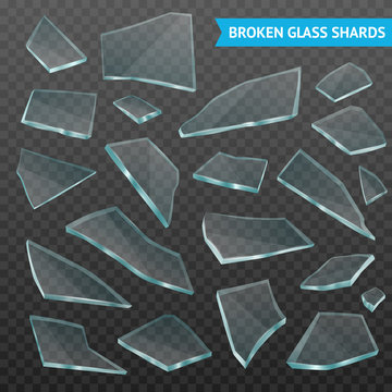  Glass Fragments Realistic Dark Transparent Set