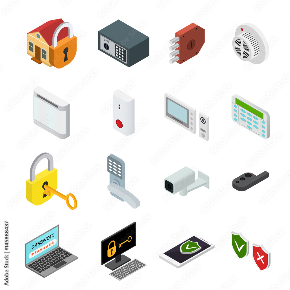 Poster security color icons set. vector