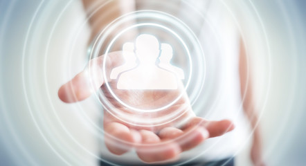 Businessman using blue social network 3D rendering