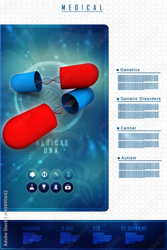Aufkleber 3d render of dna structure with capsule