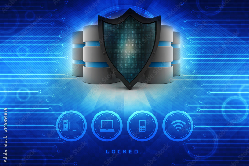 Poster 3d rendering database and computer data security concept