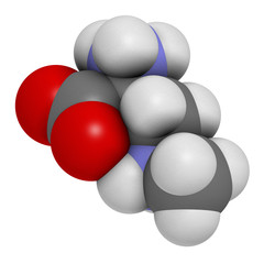 beta-Methylamino-L-alanine (BMAA) toxic amino acid molecule. Produced by cyanobacteria. 3D rendering. Atoms are represented as spheres with conventional color coding.