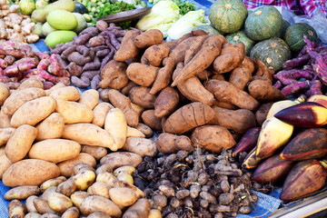 Yam,Potato,Iginger,hatch ,Taro sell in the market