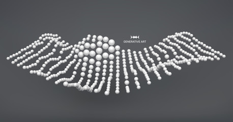3D sphere composition. Many balls in empty space. Abstract background. Vector illustration. Generative art.