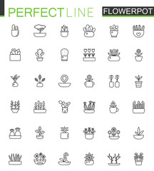 Naklejka premium Flowers in pots thin line web icons set. Outline stroke icon design.