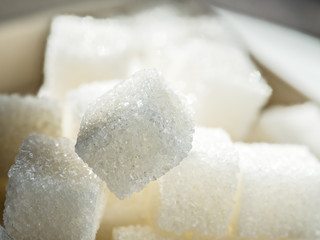 Close up shot of white refinery sugar.