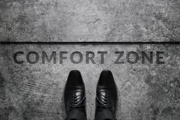 Comfort zone concept, Shoes of Businessman, top view