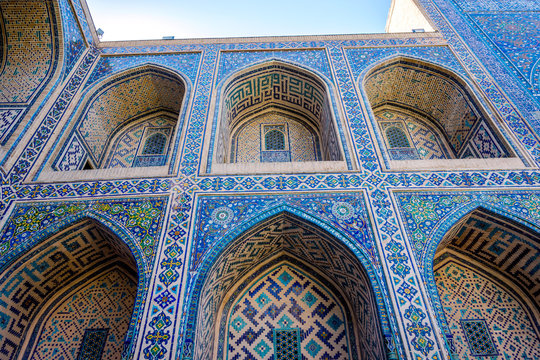 Colorful atrium in Samarkand Registan, Uzbekistan