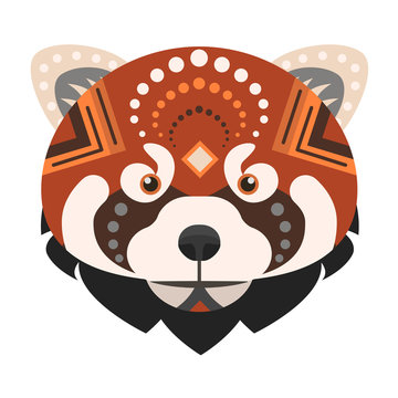 Red panda Head Logo. Fire fox Vector decorative Emblem.
