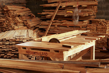 hacksaw desk in the wood factory, Northern Thailand