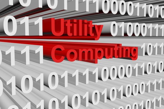 Utility computing in the form of binary code, 3D illustration