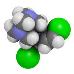 Quaternium-15 surfactant and preservative molecule (formaldehyde releaser). 3D rendering. Atoms are represented as spheres with conventional color coding.