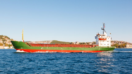 Large cargo ship proceeding along the Bosphorus Channel