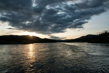 Sunset at Teslin river in Yukon territory, Canada