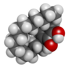Urushiol poison ivy allergen molecule. Also present in poison oak, lacquer tree and poison sumac. Urushiol is a mixture of closely related components, only one of which is shown. 3D rendering. 