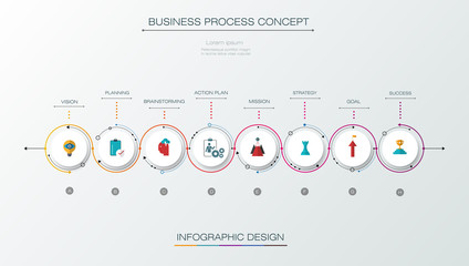 Vector infographics timeline design template with label design and 8 options or steps. Can be used for content, business, process infographics, diagram chart, flowchart, process diagram, time line