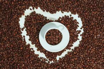 heart coffee on white background and cup coffee